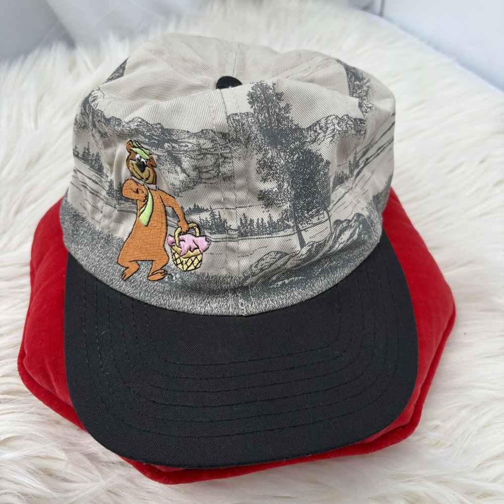 Vtg Yogi Bear All Over Graphic Embroidered‎ Adjustable Hat *RARE*